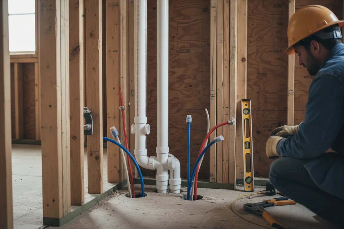 Drain and supply rough-in during Drain Cleaning in Saugus